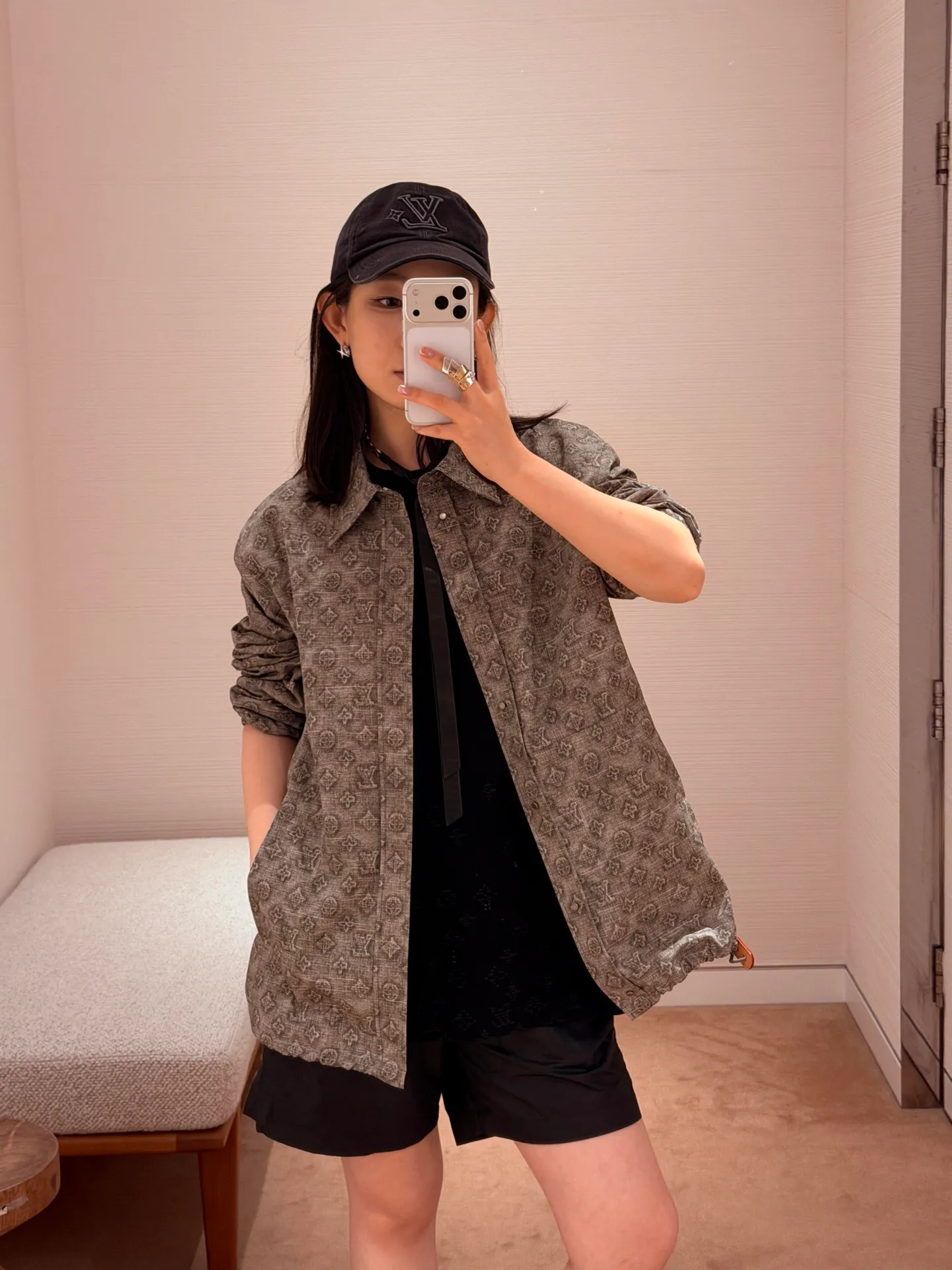 Louis Vuitton/Louis Vuitton all-over presbyopia digital print leather lapel jacket